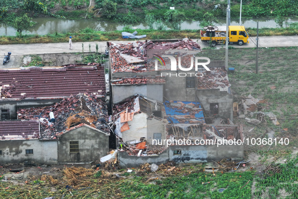 A general view of the disaster site where houses collapsed after a tornado in Dafeng district, Yancheng City, Jiangsu province, China, Augus...