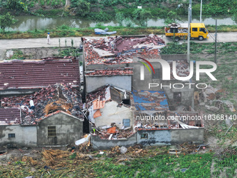 A general view of the disaster site where houses collapsed after a tornado in Dafeng district, Yancheng City, Jiangsu province, China, Augus...