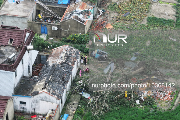 A general view of the disaster site where houses collapsed after a tornado in Dafeng district, Yancheng City, Jiangsu province, China, Augus...