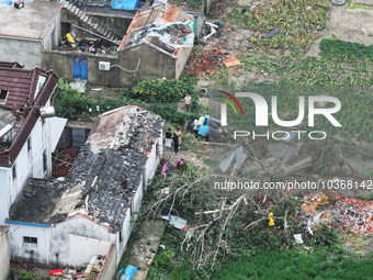 A general view of the disaster site where houses collapsed after a tornado in Dafeng district, Yancheng City, Jiangsu province, China, Augus...