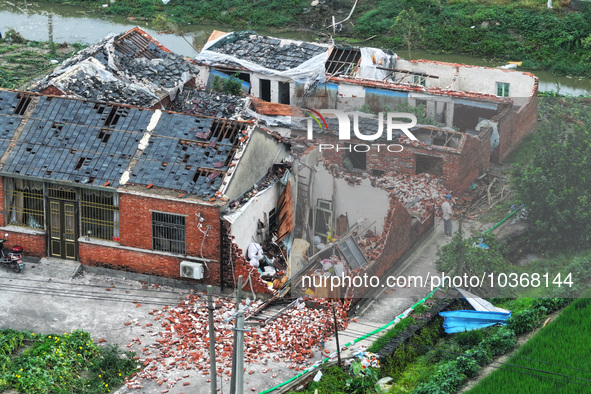 A general view of the disaster site where houses collapsed after a tornado in Dafeng district, Yancheng City, Jiangsu province, China, Augus...