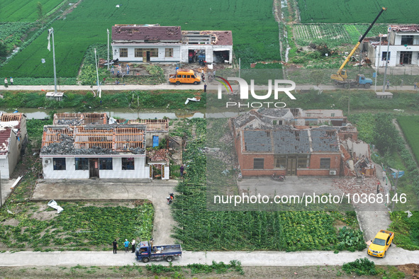 A general view of the disaster site where houses collapsed after a tornado in Dafeng district, Yancheng City, Jiangsu province, China, Augus...