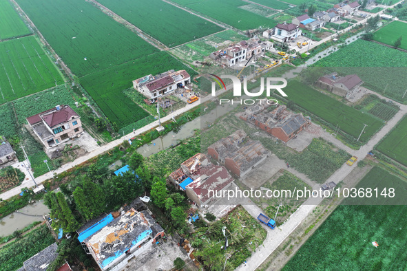 A general view of the disaster site where houses collapsed after a tornado in Dafeng district, Yancheng City, Jiangsu province, China, Augus...