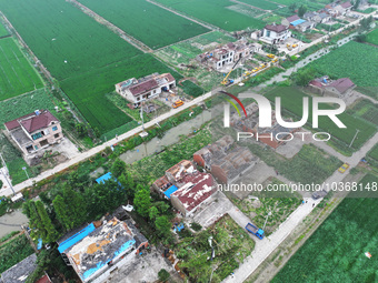 A general view of the disaster site where houses collapsed after a tornado in Dafeng district, Yancheng City, Jiangsu province, China, Augus...