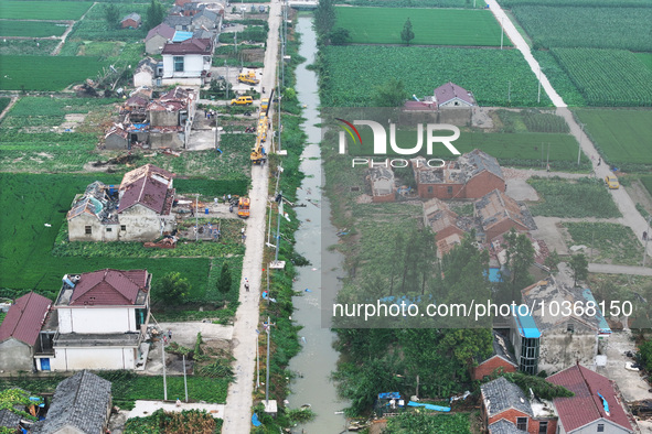 A general view of the disaster site where houses collapsed after a tornado in Dafeng district, Yancheng City, Jiangsu province, China, Augus...