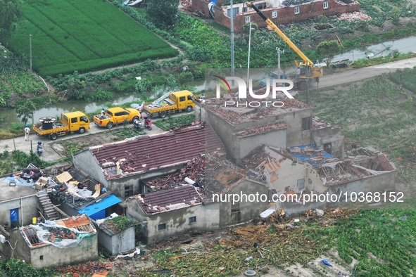 A general view of the disaster site where houses collapsed after a tornado in Dafeng district, Yancheng City, Jiangsu province, China, Augus...