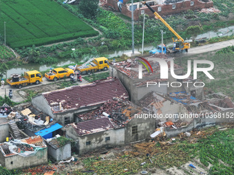 A general view of the disaster site where houses collapsed after a tornado in Dafeng district, Yancheng City, Jiangsu province, China, Augus...