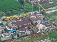 A general view of the disaster site where houses collapsed after a tornado in Dafeng district, Yancheng City, Jiangsu province, China, Augus...