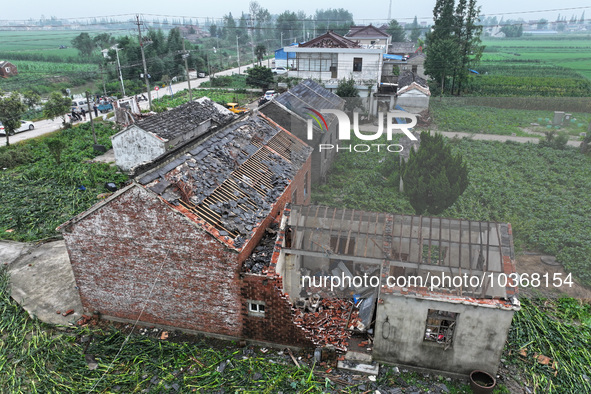 A general view of the disaster site where houses collapsed after a tornado in Dafeng district, Yancheng City, Jiangsu province, China, Augus...