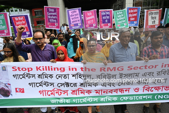 Activist of National Garment Workers Federation Stage a Protest rally demanding justice for Garment workers leader Shahidul, Rabiul Islam an...