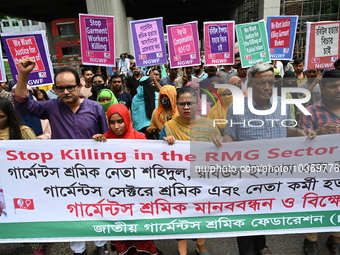 Activist of National Garment Workers Federation Stage a Protest rally demanding justice for Garment workers leader Shahidul, Rabiul Islam an...