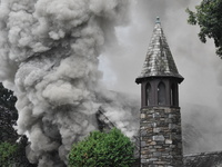 A three-alarm fire broke out at Grace Presbyterian Church in Montclair, New Jersey, United States on August 15, 2023. The fire started in th...