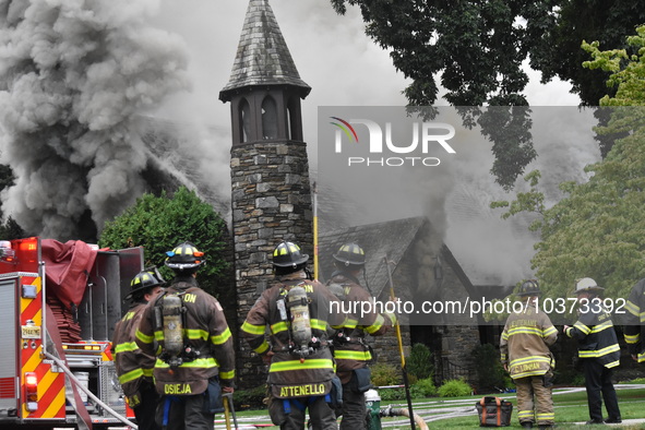 A three-alarm fire broke out at Grace Presbyterian Church in Montclair, New Jersey, United States on August 15, 2023. The fire started in th...