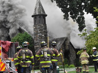 A three-alarm fire broke out at Grace Presbyterian Church in Montclair, New Jersey, United States on August 15, 2023. The fire started in th...