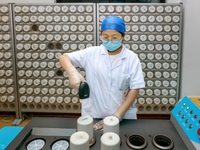 TENGZHOU, CHINA - AUGUST 17, 2023 - Traditional Chinese medicine practitioner Wang Ting dispenses traditional Chinese medicine granules in T...