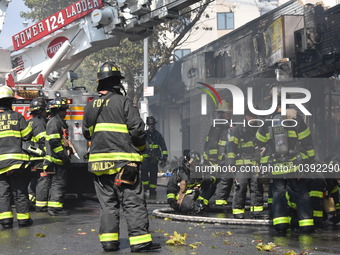 5-alarm fire in Brooklyn, New York, United States on August 20, 2023 damages several stores on Lee Avenue Sunday. Several firefighters were...