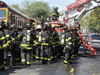 5-alarm fire in Brooklyn, New York, United States on August 20, 2023 damages several stores on Lee Avenue Sunday. Several firefighters were...