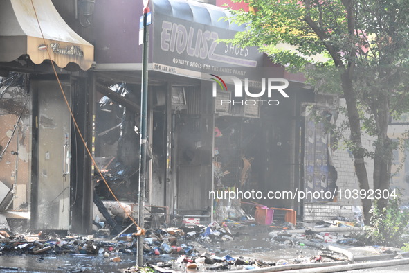 5-alarm fire in Brooklyn, New York, United States on August 20, 2023 damages several stores on Lee Avenue Sunday. Several firefighters were...