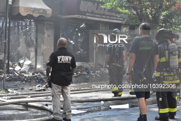 5-alarm fire in Brooklyn, New York, United States on August 20, 2023 damages several stores on Lee Avenue Sunday. Several firefighters were...