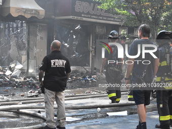 5-alarm fire in Brooklyn, New York, United States on August 20, 2023 damages several stores on Lee Avenue Sunday. Several firefighters were...