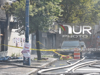 5-alarm fire in Brooklyn, New York, United States on August 20, 2023 damages several stores on Lee Avenue Sunday. Several firefighters were...