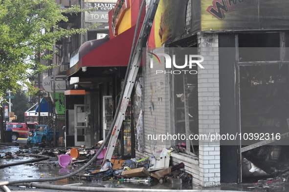 5-alarm fire in Brooklyn, New York, United States on August 20, 2023 damages several stores on Lee Avenue Sunday. Several firefighters were...