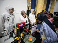 Palestinian students take part in a festival of the Science Days Palestine, at al Qattan Center in Gaza city on August 21, 2023. 
 (