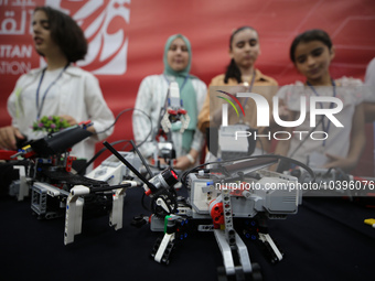 Palestinian students take part in a festival of the Science Days Palestine, at al Qattan Center in Gaza city on August 21, 2023. 
 (