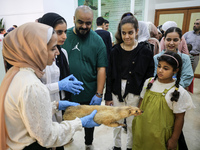 Palestinian students take part in a festival of the Science Days Palestine, at al Qattan Center in Gaza city on August 21, 2023. 
 (