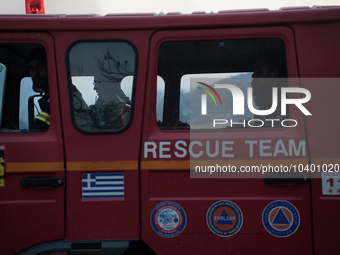 Fire truck during the wildfire in Mountain Parnitha 22/8/23 (