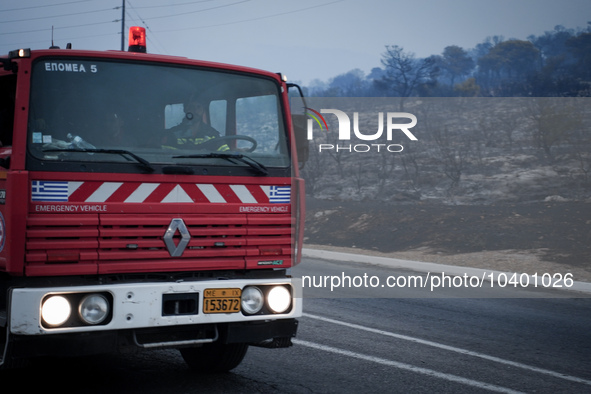 A fire truck during the wildfire in Mountain Parnitha 22/8/23 