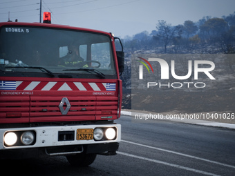 A fire truck during the wildfire in Mountain Parnitha 22/8/23 (