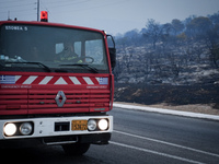 A fire truck during the wildfire in Mountain Parnitha 22/8/23 (