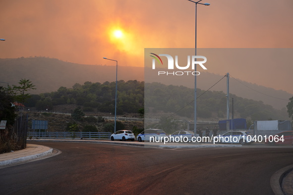 Police cars at the wildfire in Mountain Parnitha 22/8/23 