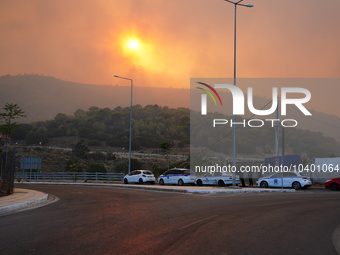 Police cars at the wildfire in Mountain Parnitha 22/8/23 (