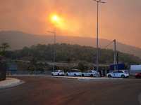 Police cars at the wildfire in Mountain Parnitha 22/8/23 (