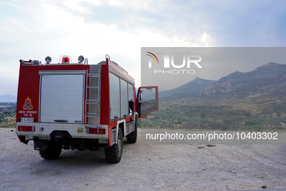 

A fire truck is waiting to respond to the fire that broke out on Mount Parnitha in Athens, Greece, on August 23, 2023 