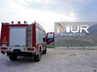 

A fire truck is waiting to respond to the fire that broke out on Mount Parnitha in Athens, Greece, on August 23, 2023 (