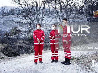 Members of the Red Cross are helping the residents of Mount Parnitha in Athens, Greece, on  August 23, 2023 (