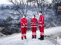 Members of the Red Cross are helping the residents of Mount Parnitha in Athens, Greece, on  August 23, 2023 (