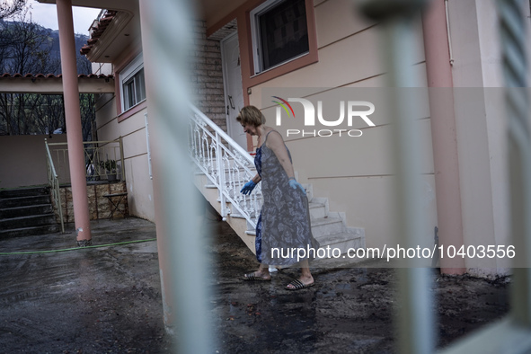 Residents of Mountain Parnitha, Greece, are trying to clean their yards of ash and coal on  August 23, 2023 