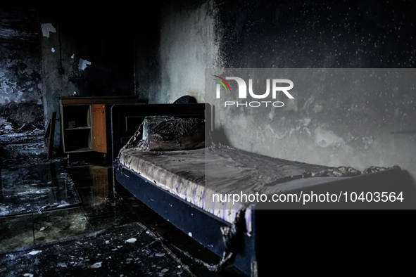 A house is being destroyed by fire on Mount Parnitha in Athens, Greece, on August 23, 2023 