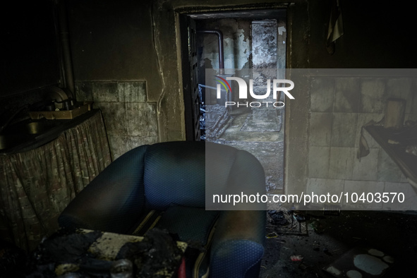 A house is being destroyed by fire on Mount Parnitha in Athens, Greece, on August 23, 2023 