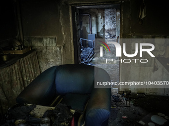 A house is being destroyed by fire on Mount Parnitha in Athens, Greece, on August 23, 2023 (