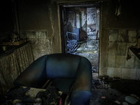 A house is being destroyed by fire on Mount Parnitha in Athens, Greece, on August 23, 2023 (