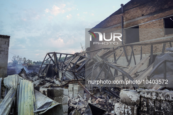 A house is being destroyed by fire on Mount Parnitha in Athens, Greece, on August 23, 2023 