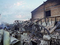 A house is being destroyed by fire on Mount Parnitha in Athens, Greece, on August 23, 2023 (