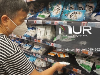 HANGZHOU, CHINA - AUGUST 24, 2023 - Citizens buy salt at a supermarket in Hangzhou, Zhejiang province, China, August 24, 2023. On the same d...