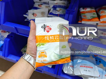 SHANGHAI, CHINA - AUGUST 24, 2023 - Customers shop for salt at a supermarket in Shanghai, China, Aug. 24, 2023. Affected by Japan's nuclear...