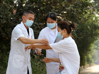 LINYI, CHINA - AUGUST 25, 2023 - A doctor performs balanced acupuncture for villagers in Linyi city, Shandong province, Aug 25, 2023. Throug...